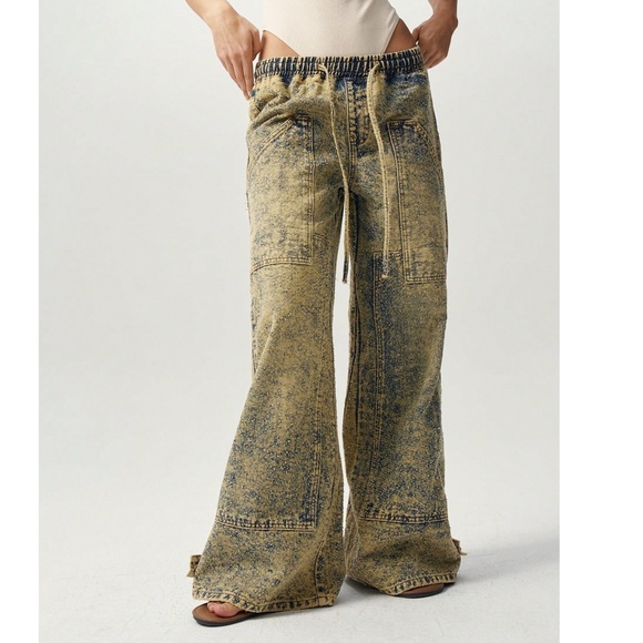 Mineral Wash Stretchy Waist Wide leg Denim Jeans - Picture 2 of 7